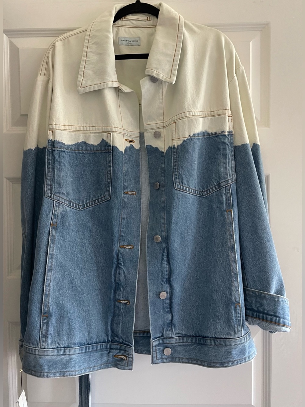 Dries Van Noten Blue and Off White Vega Denim Jacket - Picture 2 of 7